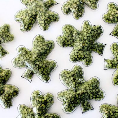 Make St. Patrick's Day shamrock decorations with split peas - a crafty sewing tutorial from MADE Everyday with Dana