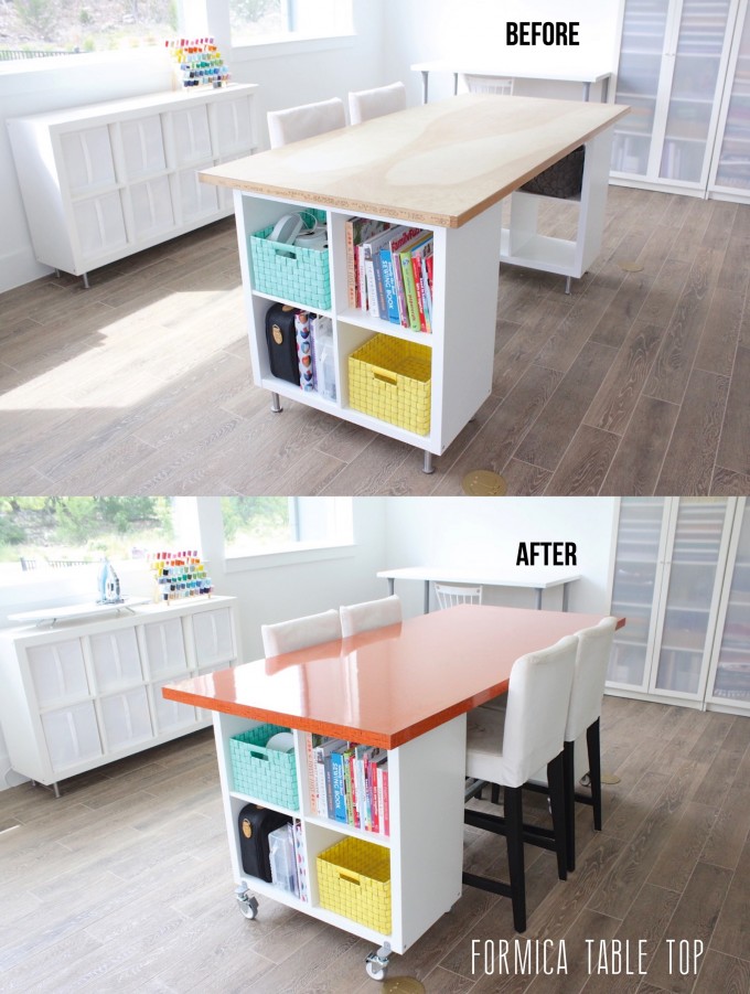 before and after DIY Craft table