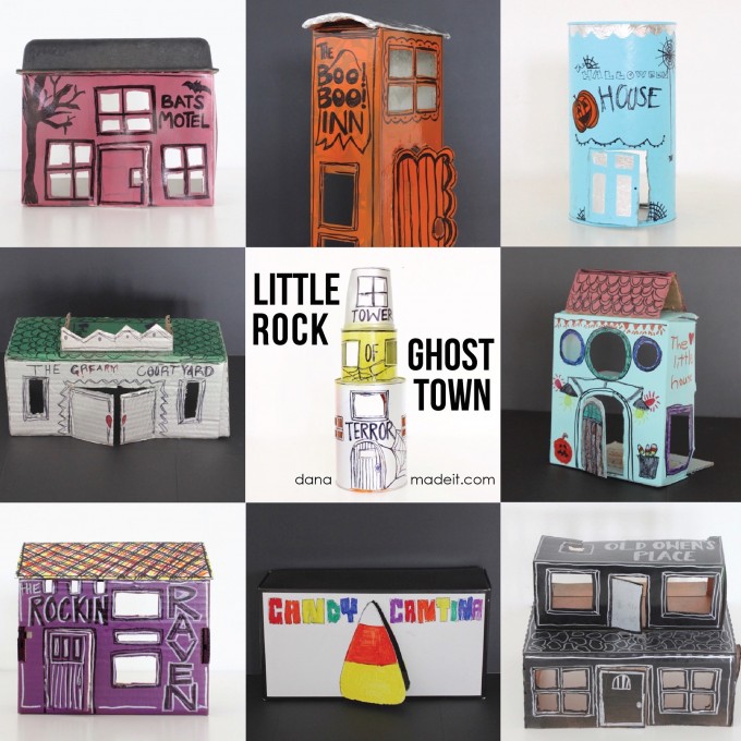 Little Rock Ghost Town buildings made from recycled boxes