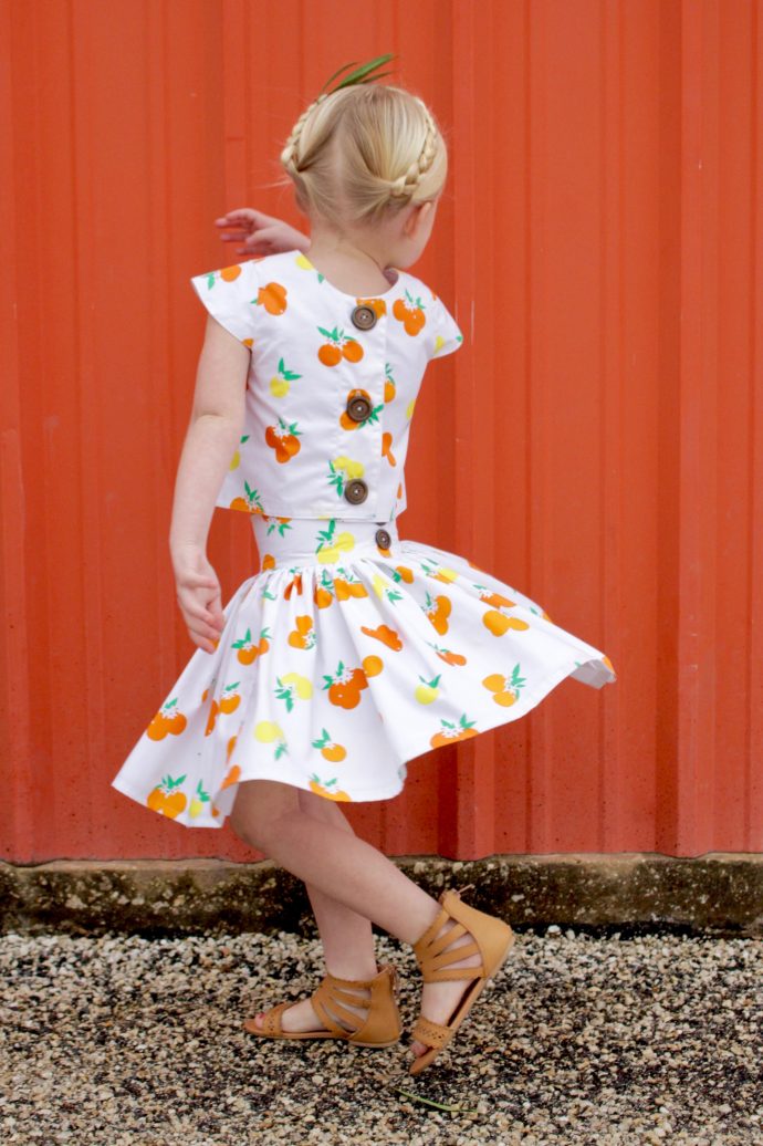 Citrus Sunrise skirt and top using Fiesta Fun fabrics by Dana Willard for Art Gallery Fabrics